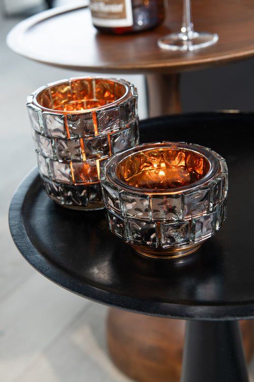 J-Line theelichthouder Vierkant mozaiek - glas - bruin - large