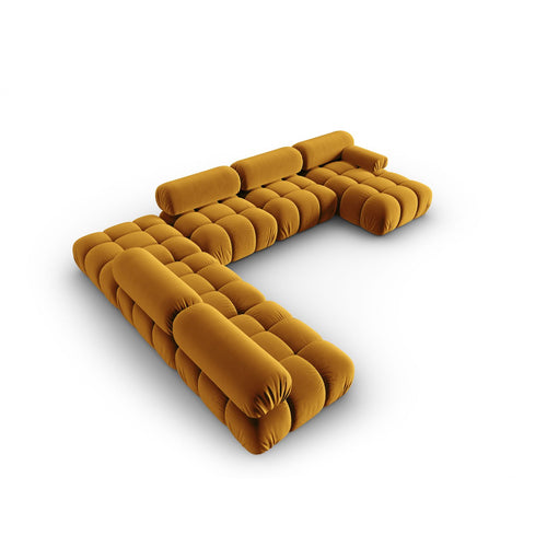 Cosmopolitan Design - Modulaire panoramische hoekbank links Cortina 7-zits, flueel geel - 282x376x70cm