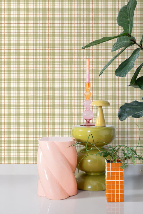 ESTAhome behang ruitjes groen en bruin - 50 x 900 cm - 131951