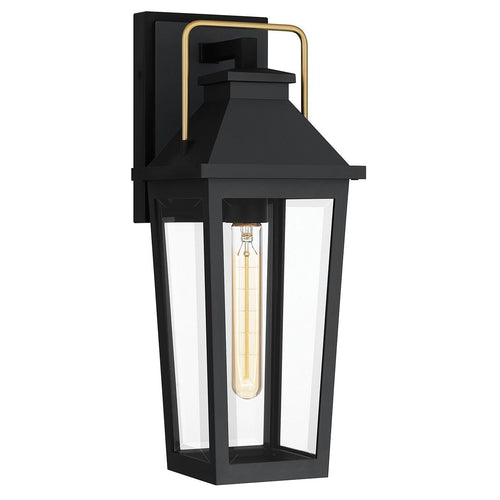 Mittelgroße Außenwandlaterne Classic Mattschwarz, Messingakzent IP44 1x E27