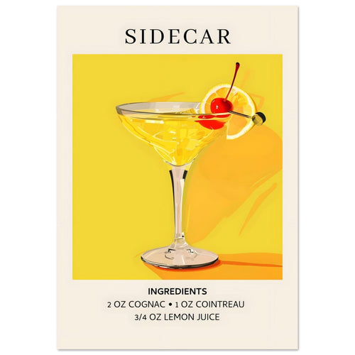 Artfulprints Poster met Lijst Sidecar cocktail II - Ingrediënten   - A4 21x29.7 cm - Geel