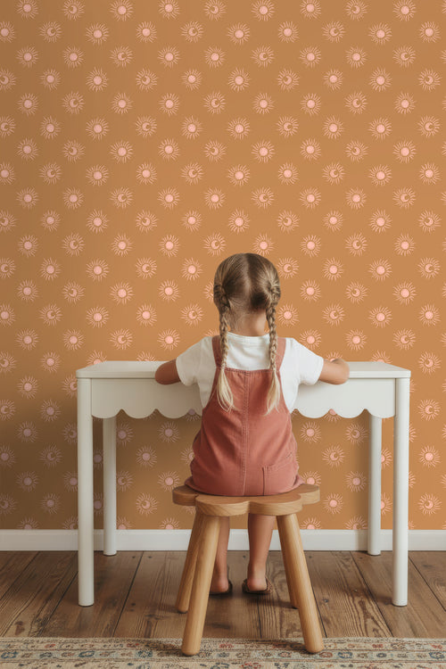 ESTAhome behang zonnetjes bruin en roze - 50 x 900 cm - 131775