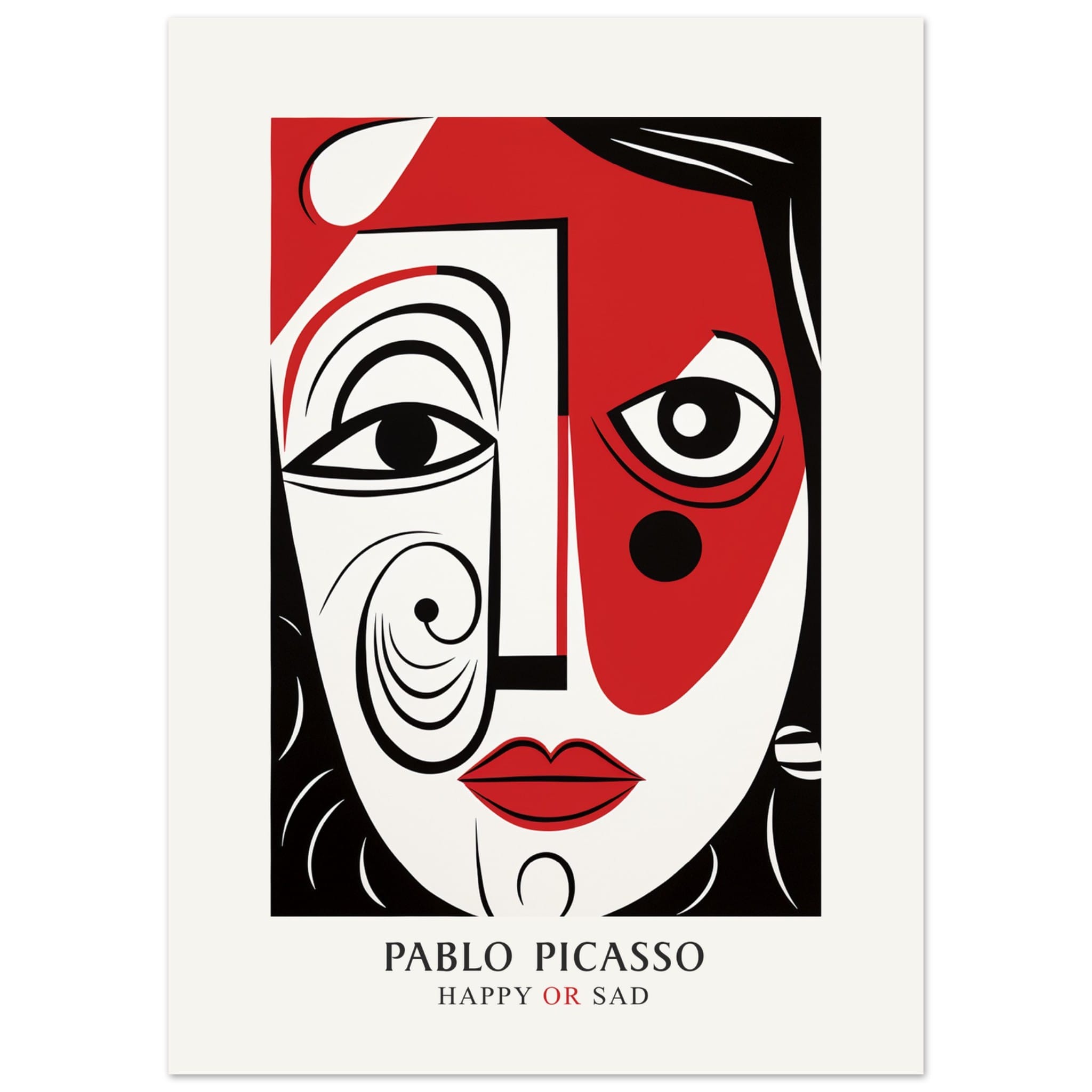 Artfulprints Poster Pablo Picasso - Happy or sad - 50x70 cm - Rood