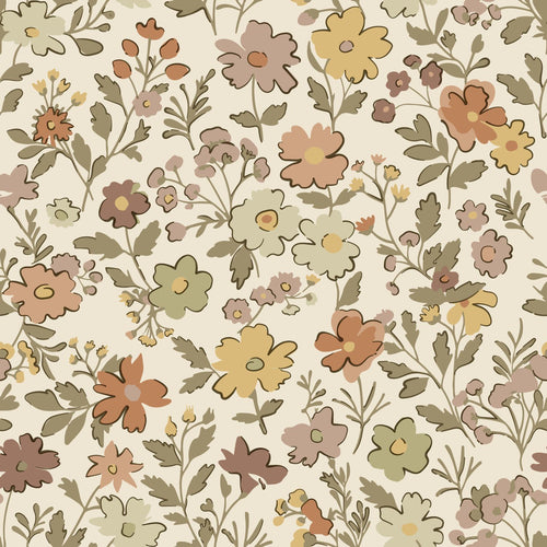 ESTAhome behang bloemetjes groen, geel, paars en terracotta - 50 x 900 cm - 131325 - vtwonen shop