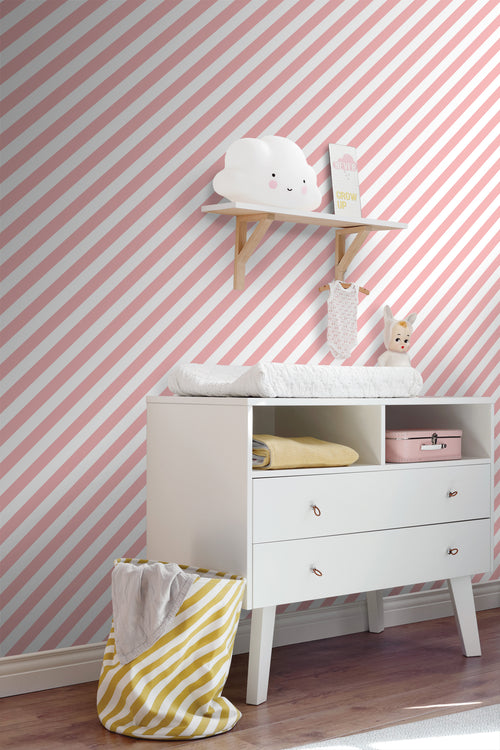 ESTAhome behang strepen roze en wit - 50 x 900 cm - 139953 - vtwonen shop