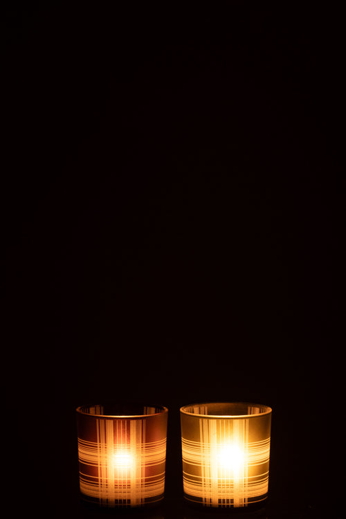 J-Line windlicht Geruit - glas - bruin/groen - small - 2 stuks - vtwonen shop