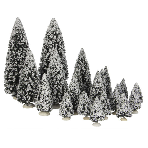 Luville Evergreen Kerstdorp Miniatuur Dennenbomen - Kerstversiering voor Kerstdorp met 21 Besneeuwde Boompjes - Guirlande en Kerstslingers voor