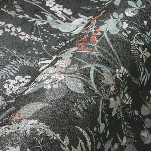 A.S. Création behang bloemen zwart, oranje en turquoise - 53 cm x 10.05 m - AS-388254