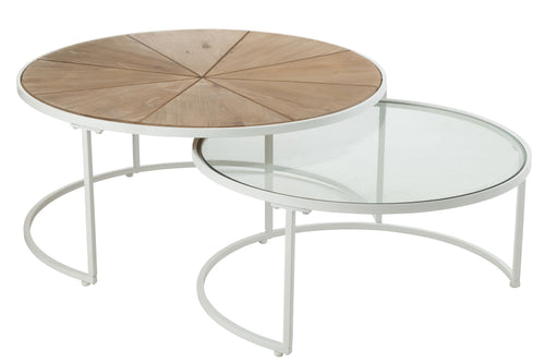 J-Line bijzettafel Relax - metaal/hout - wit/naturel - set van 2 - vtwonen shop