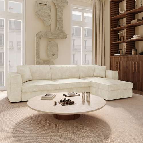 Premium Interiors - Rechthoekige hoekbank MIKA - zacht aanvoelende geweven stof crème 292cm