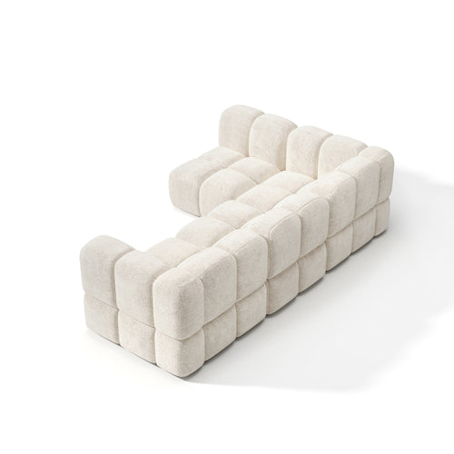 Sia Home - Modulaire hoekbank links NUBI - Fluweel met structuur - Crème - 256cm