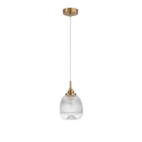 Merano Estevan 15 cm bol hangende plafondlamp satijn goud metaal helder glas LED E14