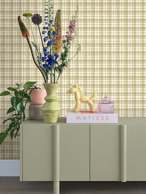 ESTAhome behang ruitjes groen en bruin - 50 x 900 cm - 131951