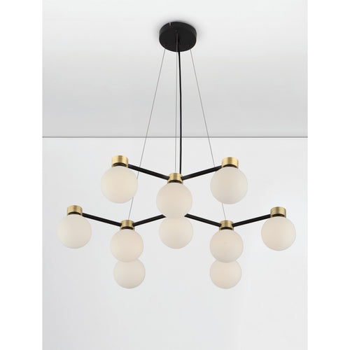 Nova Luce OVALINO Hanglamp met meerdere armen voor plafondmontage in opaal, satijngoud en matzwart, LED G9 10x5W