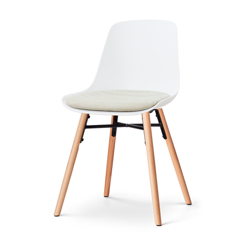 Nolon Nena-Liv eetkamerstoel wit met naturelbeige zitkussen - houten onderstel