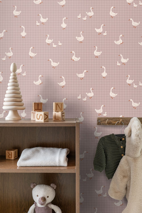 ESTAhome behang schattige ganzen paars - 50 x 900 cm - 132188