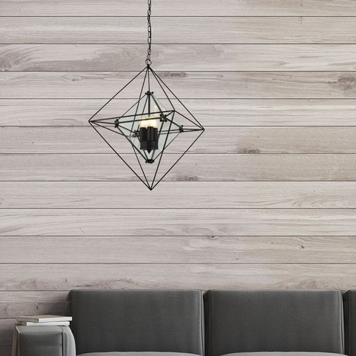 Searchlight DIAMOND - 3-lichts plafondlamp - zwart met helderglazen panelen