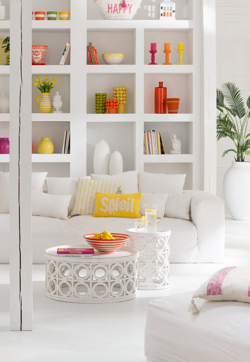 J-Line kussen Soleil Getuft - katoen - geel/wit - vtwonen shop