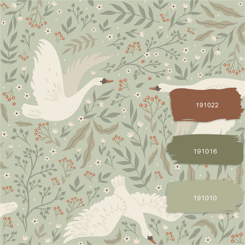 ESTAhome behang zwanen mintgroen - 53 cm x 10.05 m - 130960