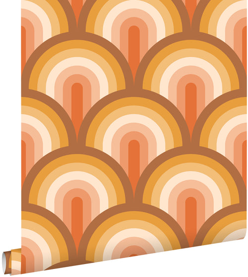 ESTAhome behang art deco bogen oranje en bruin - 50 x 900 cm - 131771