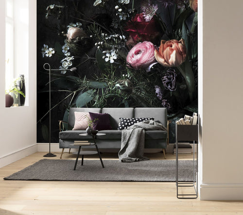 Sanders & Sanders fotobehang bloemen multicolor op zwart - 368 x 254 cm - 612142 - vtwonen shop