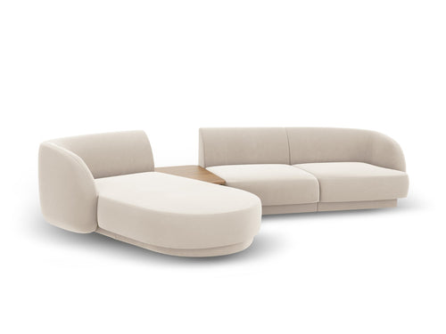 Micadoni linker modulaire bank Miley 3-zits, flueel, lichtbeige - 178x303x70cm