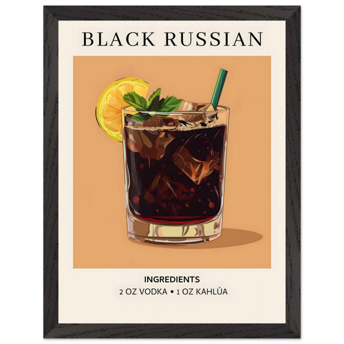 Artfulprints Poster met Lijst Black Russian cocktail - Ingrediënten   - 30x40 cm - Bruin