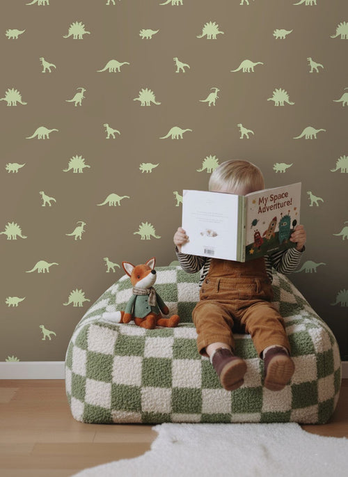 ESTAhome behang dinosaurussen bruin en groen - 50 x 900 cm - 131800