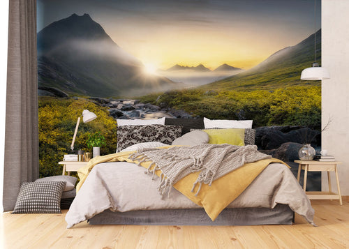 Sanders & Sanders fotobehang berglandschap groen, grijs en geel - 375 x 270 cm - 601030