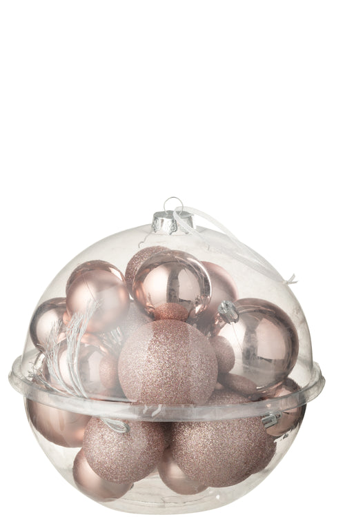J-Line kerstbal - kunststof - lichtroze - doos van 24