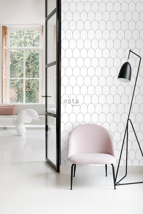 ESTAhome behang art deco motief wit en zwart - 53 cm x 10.05 m - 139140