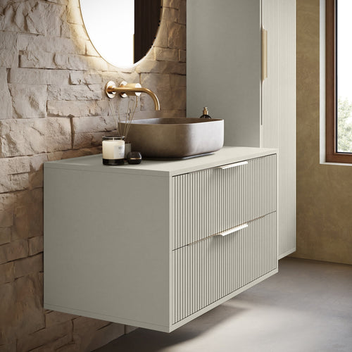 Badplaats Wastafelkast Rimini 80 cm – Beige – Badmeubel met Kolomkast