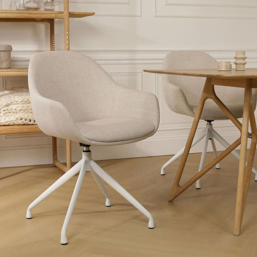 Nolon Nola-Mae Eetkamerstoel Beige - Draaibaar Wit Onderstel - vtwonen shop