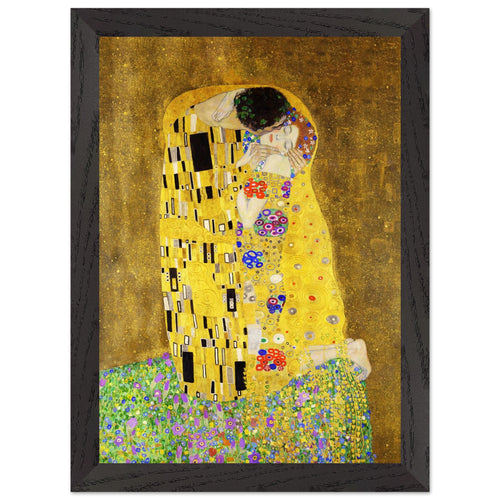 Artfulprints Poster met Lijst Gustav Klimt - The kiss   - A4 21x29.7 cm - Geel