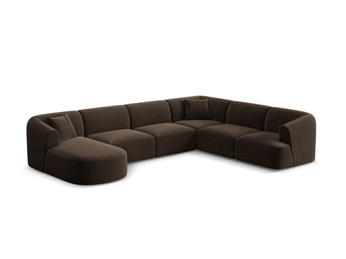 Cosmopolitan Design Modulaire panoramische hoekbank links Campi 7-zits, flueel chocolade - 255x330x70cm