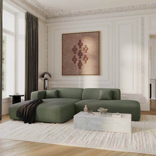 Sia Home - Open hoekbank links MYRA - kruisweefsel olijfgroen 300cm