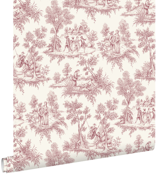ESTAhome behang toile de jouy print bordeaux rood - 50 x 900 cm - 132097