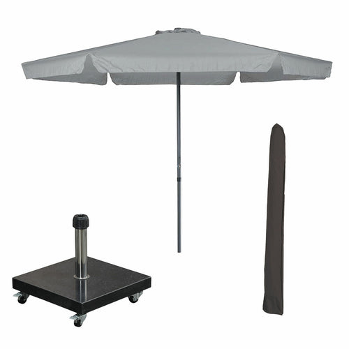 Garden Impressions stokparasol Delta licht grijs Ø300 cm met 40kg Eureka voet en hoes