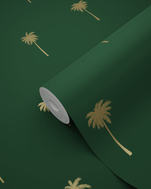ESTAhome behang palmbomen emerald groen en goud - 53 cm x 10.05 m - 139160