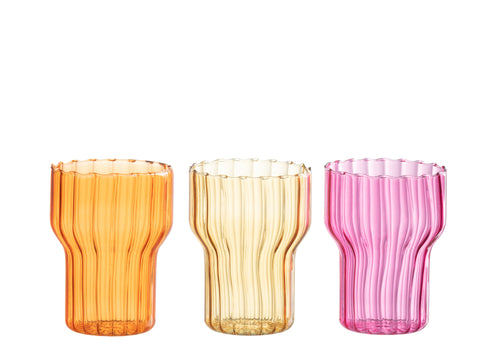 J-Line kaarshouder Beker - glas - oranje/roze/oker - 3 stuks - vtwonen shop