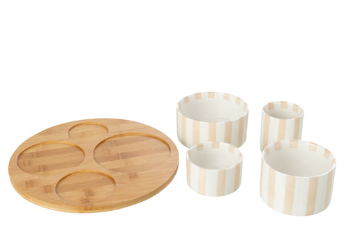 J-Line aperoset Gestreept - steengoed - lichtbeige/wit