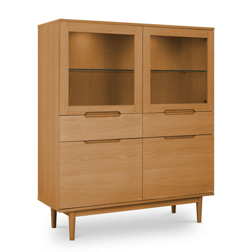 Furnhouse vitrinekast Kerteminde - Natuurlijk eikenhout - MDF, Eikenfineer, Glas - 45x124x146