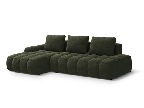 Cosmopolitan Design Uitklapbare hoekbank links met opbergdoos Linz 3-zits, flueel groente - 142x275x84cm
