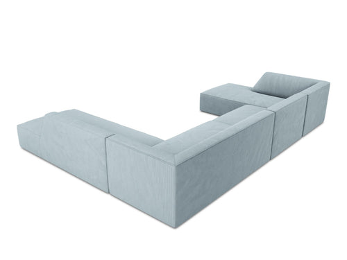 Micadoni Panoramische hoekbank rechts Ruby 7-zits, ribfluwelen, lichtblauw - 273x366x69cm