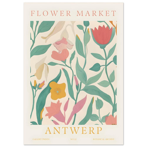 Artfulprints Poster Flower market - Antwerp   - 30x40 cm - Meerkleurig