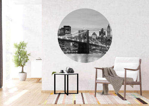 Sanders & Sanders zelfklevende behangcirkel Brooklyn Bridge New York zwart wit - Ø 140 cm - 601132