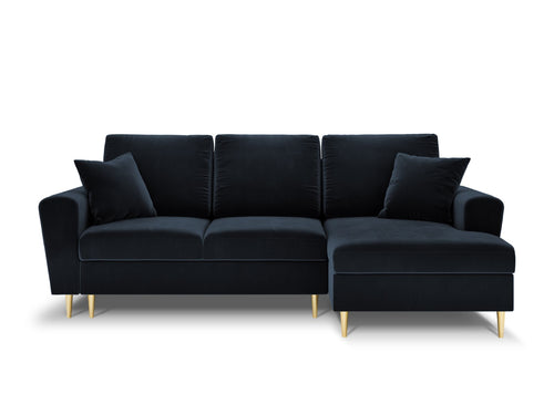 Cosmopolitan Design Converteerbare hoekbank rechts met opbergdoos Kyoto 4-zits, flueel, donkerblauw - 145x241x88cm