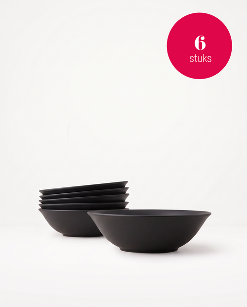 vtwonen - Kommen - Mat Zwart - 18 cm - Set van 6