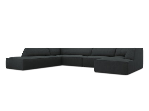 Micadoni Panoramische hoekbank links Ruby 7-zits, ribfluwelen, zwart - 273x366x69cm