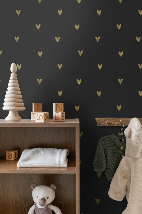 ESTAhome behang hartjes goud en zwart - 53 cm x 10.05 m - 139727 - vtwonen shop